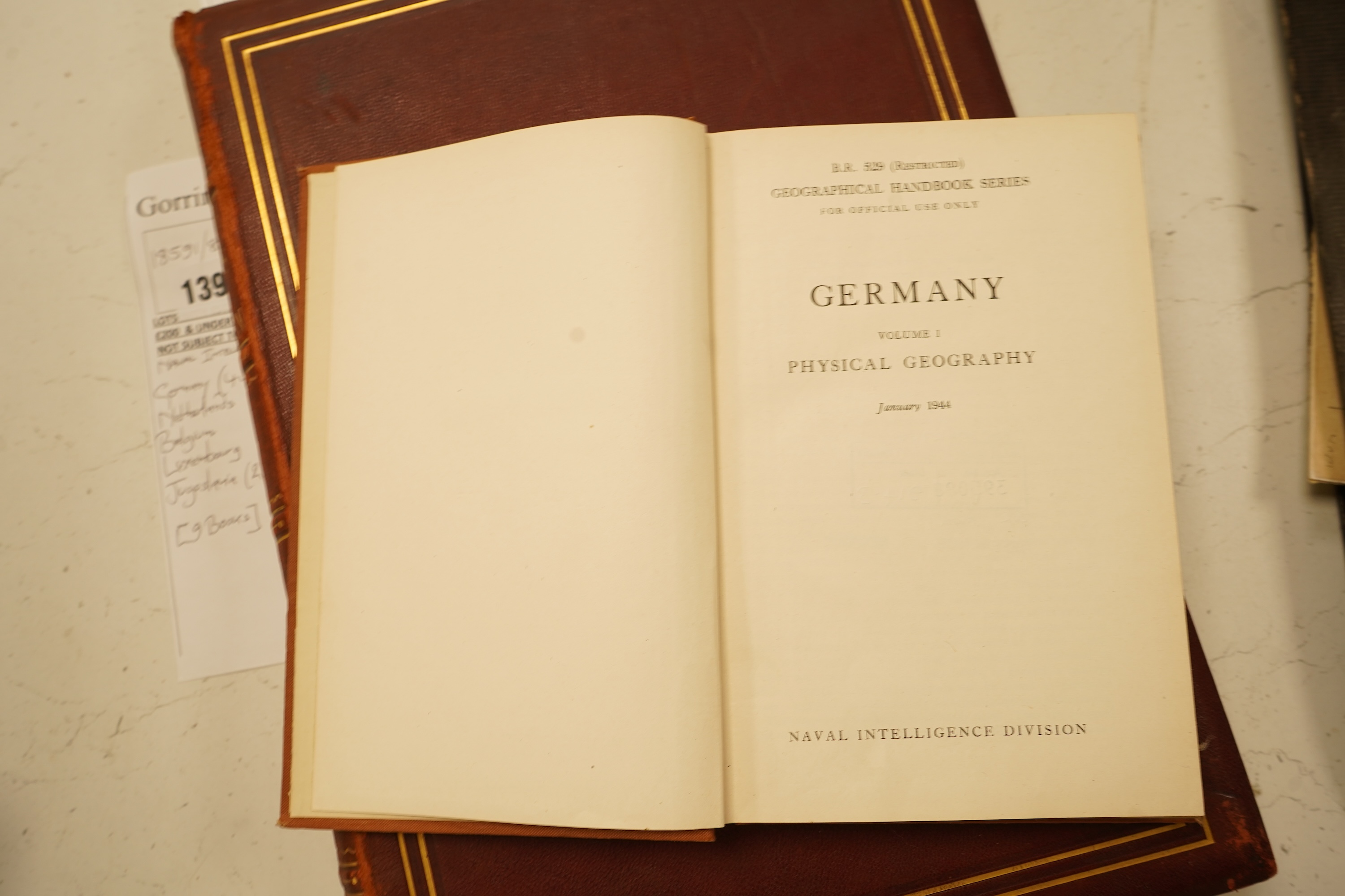 Naval Intelligence Division, Geographical Handbook Series - Germany (2 pocket maps), 4 vols., 1944-45; Netherlands (2 pocket maps), 1944; Belgium (1 pocket map), 1944; Luxembourg (? no pocket map produced), 1944; Jugosla
